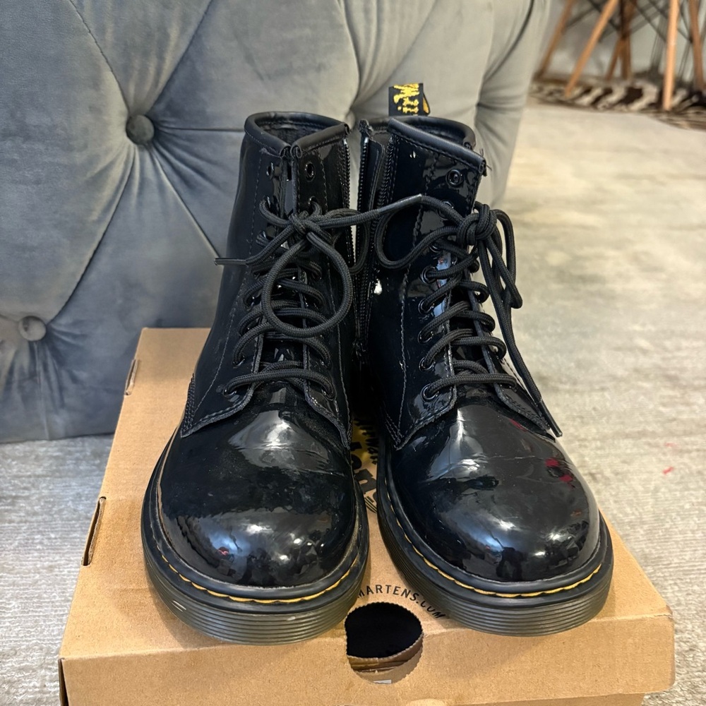 Dr. Martens Black Combat Boots High-Shine Patent